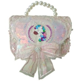 BORSETTA UNICORNO GLITTER CON FIOCCO CM 14 ROSA